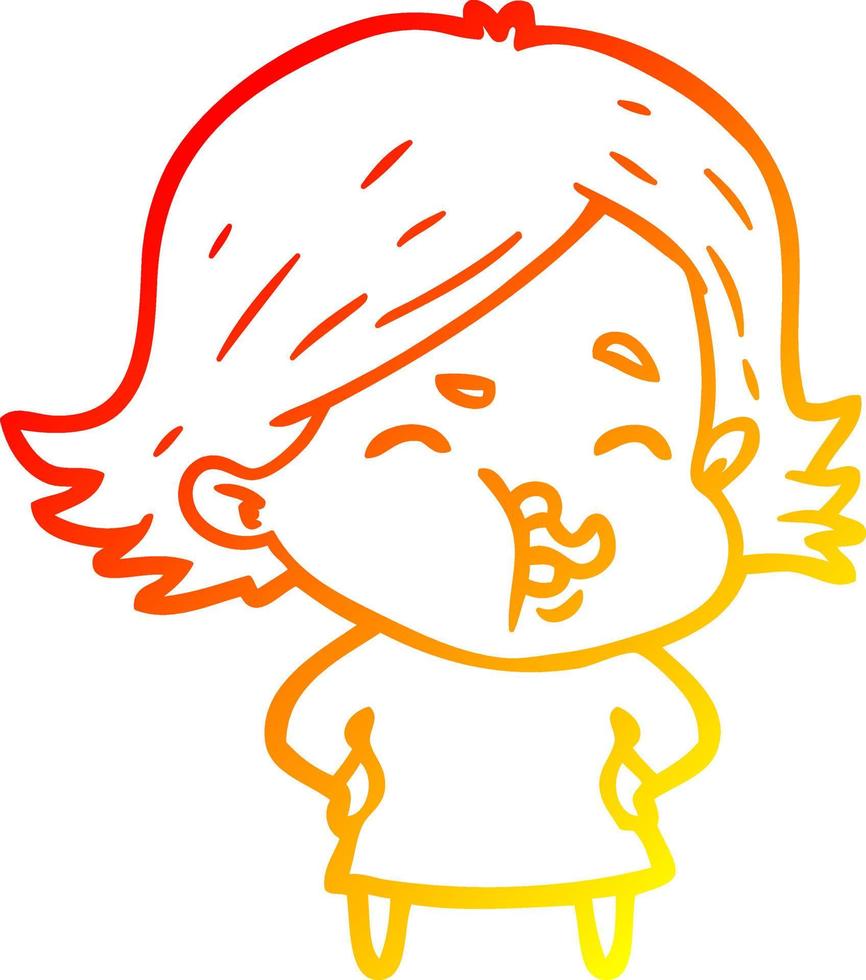 warm gradient line drawing cartoon girl pulling face vector