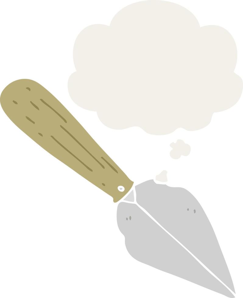 cartoon garden trowel and thought bubble in retro style vector
