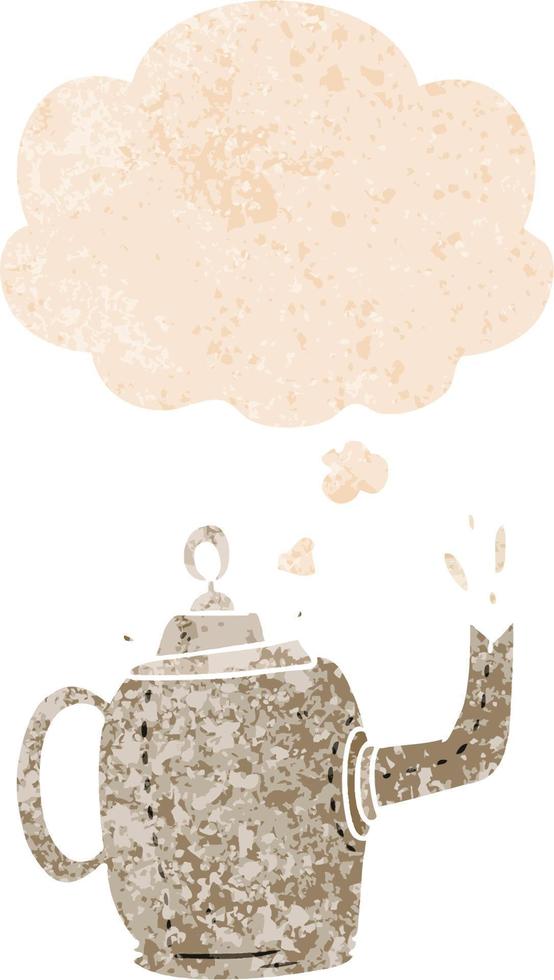 cartoon old kettle and thought bubble in retro textured style vector