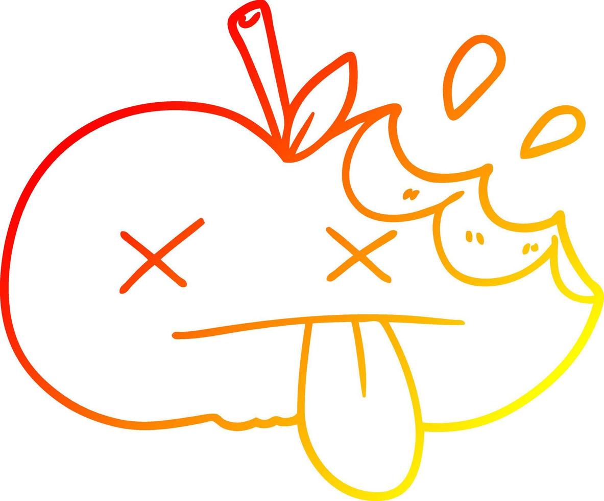 warm gradient line drawing cartoon bitten apple vector