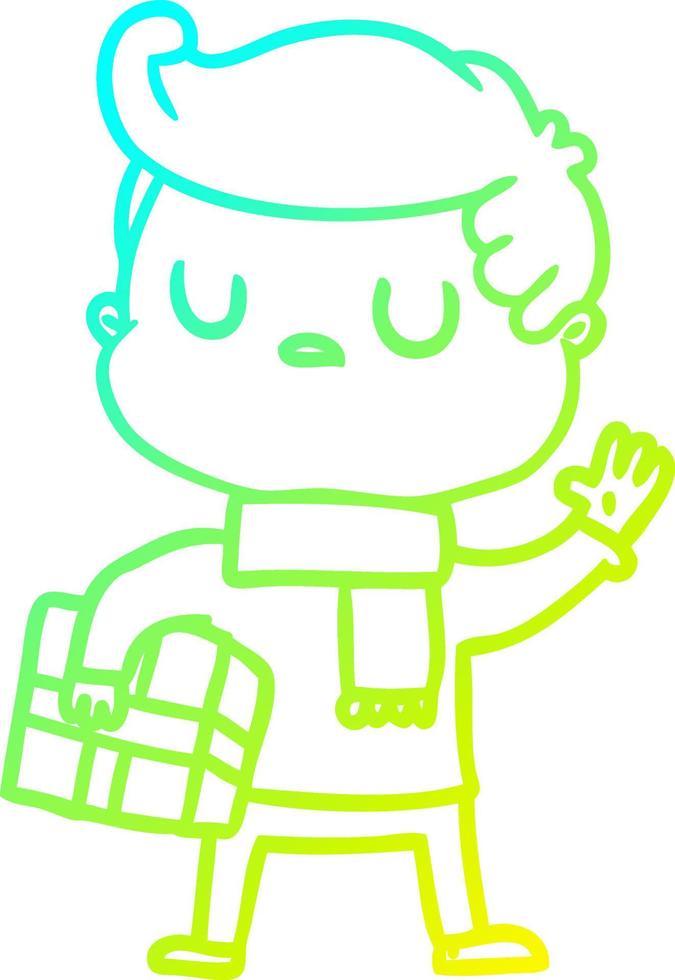 cold gradient line drawing cartoon aloof man vector