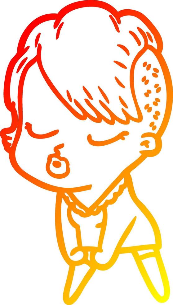 warm gradient line drawing cartoon pretty hipster girl vector