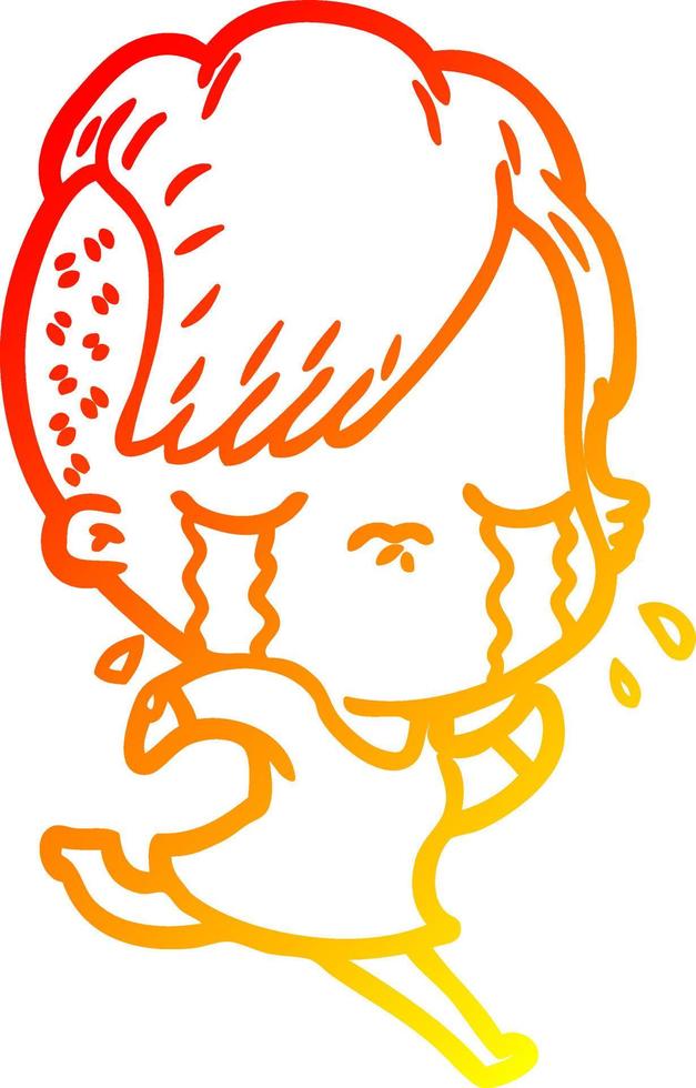 warm gradient line drawing cartoon crying girl running away vector