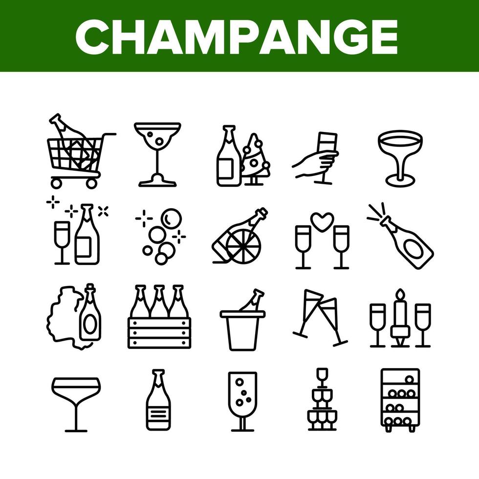 iconos de colección de bebidas de champán establecer vector