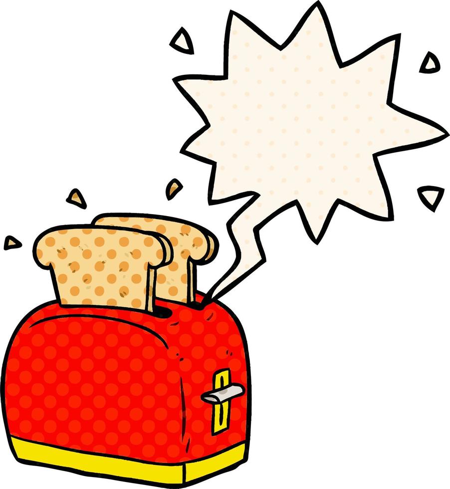 cartoon toaster toasting bread and speech bubble in comic book style vector