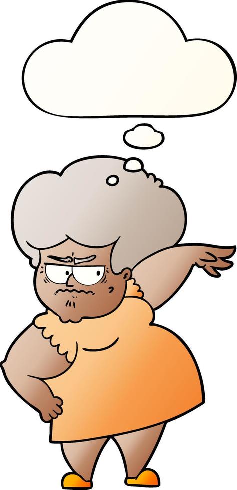 cartoon angry old woman and thought bubble in smooth gradient style vector