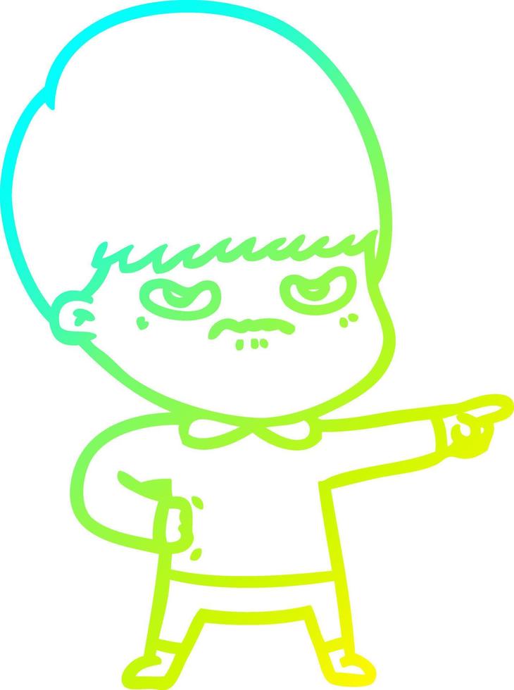 cold gradient line drawing annoyed cartoon boy vector