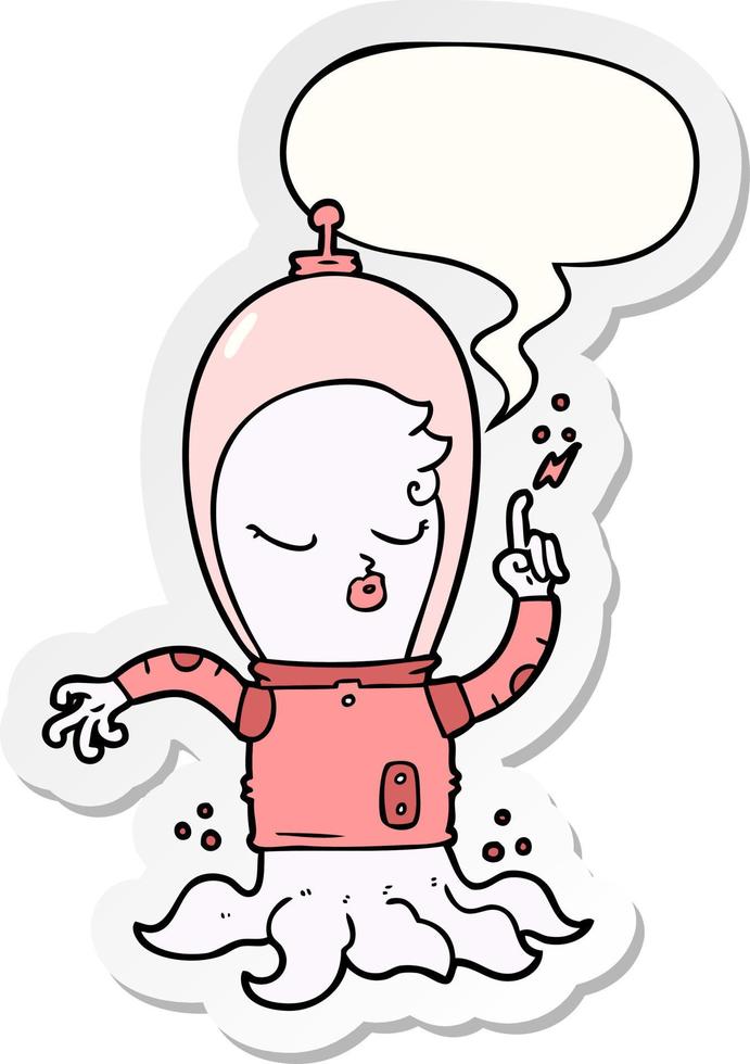 cute cartoon alien and speech bubble sticker vector