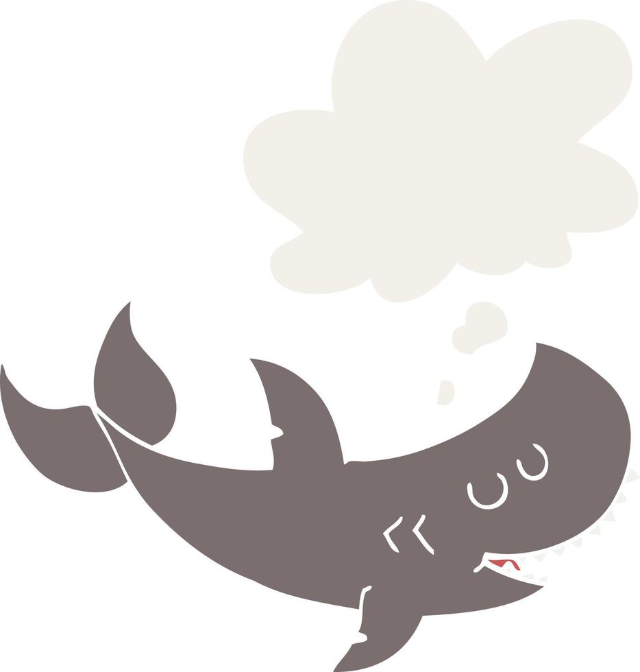 cartoon shark and thought bubble in retro style vector