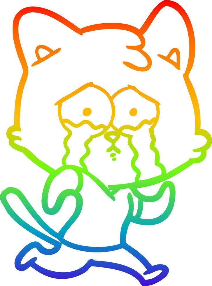 dibujo de línea de gradiente de arco iris gato de dibujos animados llorando vector