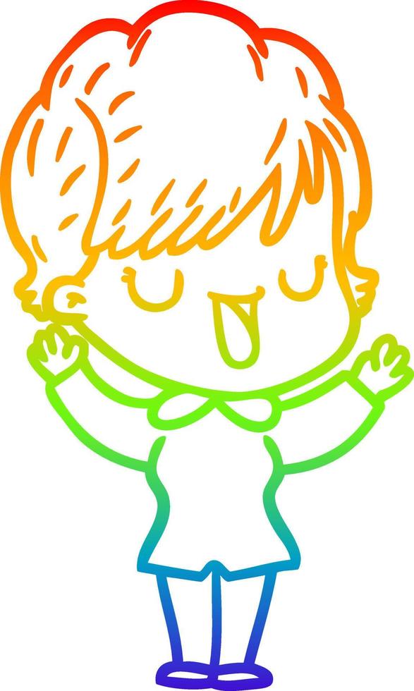 rainbow gradient line drawing cartoon woman talking vector