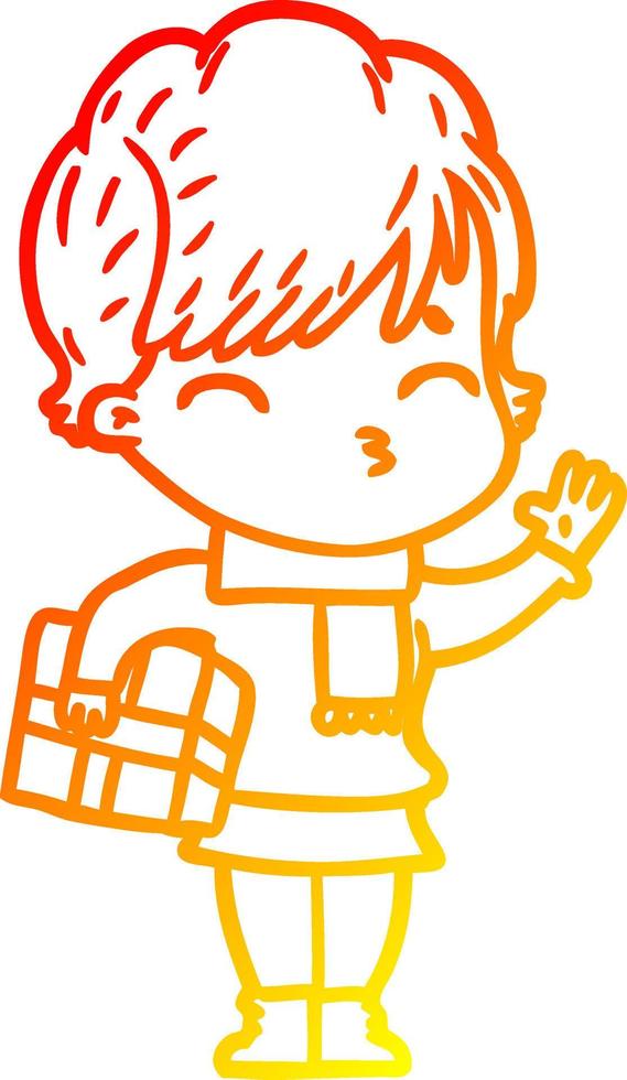 warm gradient line drawing cartoon woman thinking vector