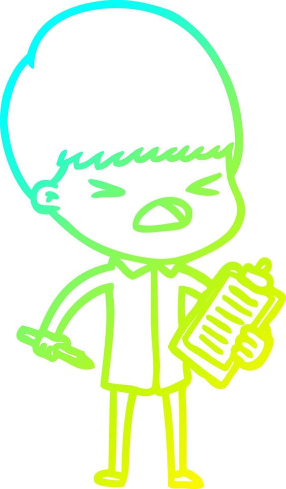 cold gradient line drawing cartoon stressed man vector