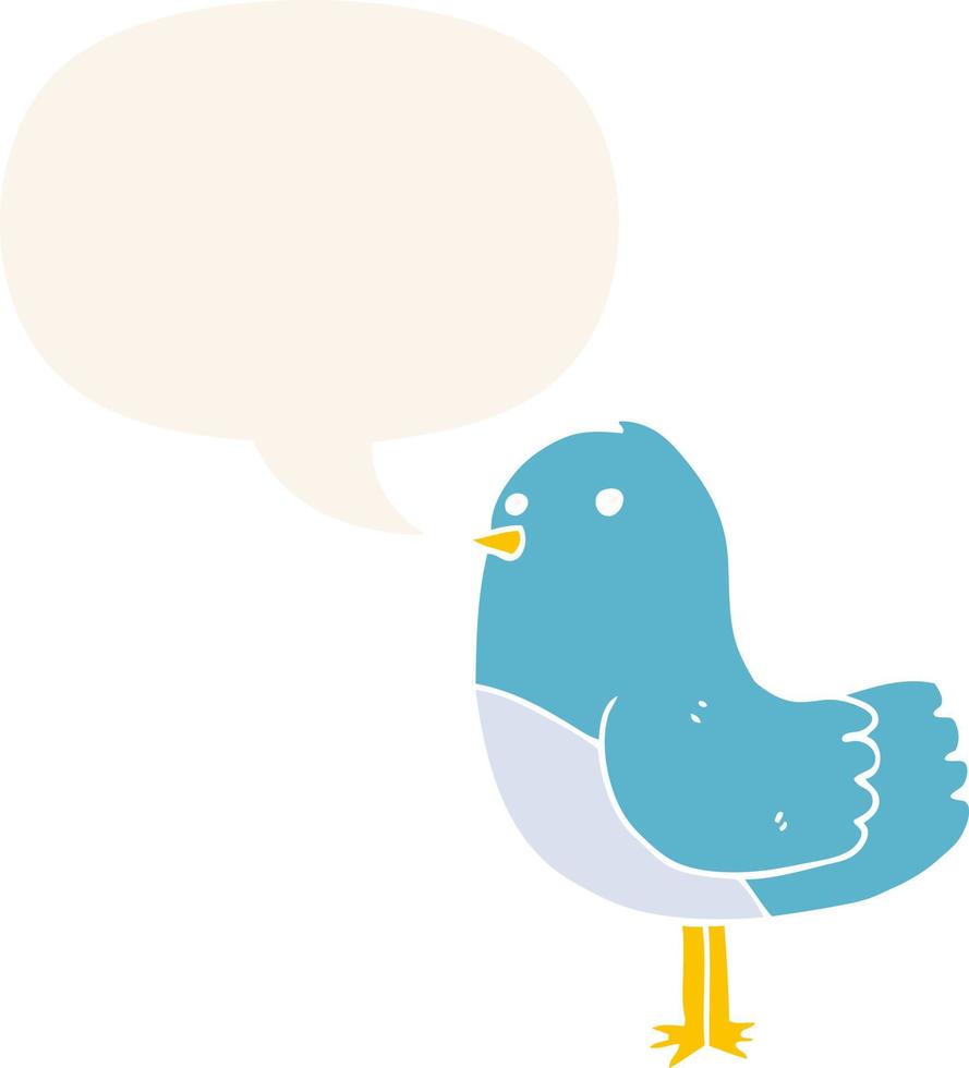 cartoon bird and speech bubble in retro style vector