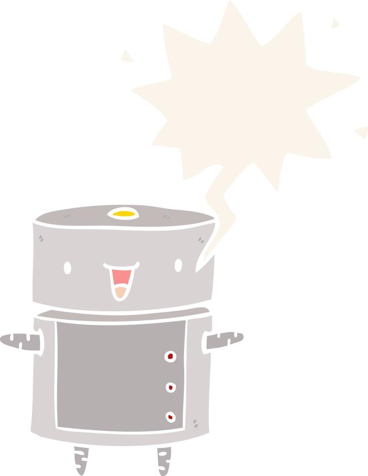 cute cartoon robot and speech bubble in retro style vector