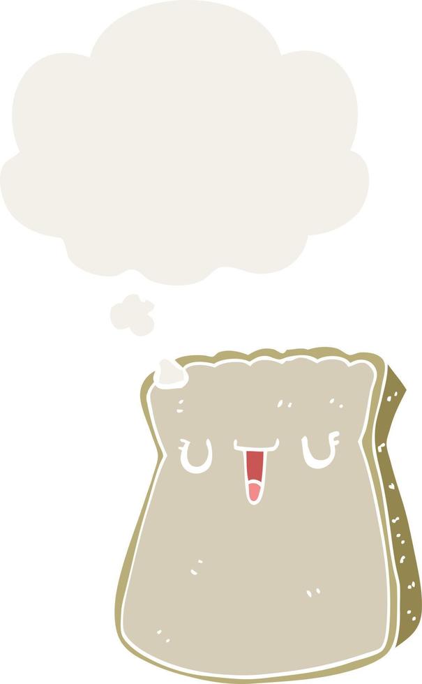 cartoon slice of bread and thought bubble in retro style vector