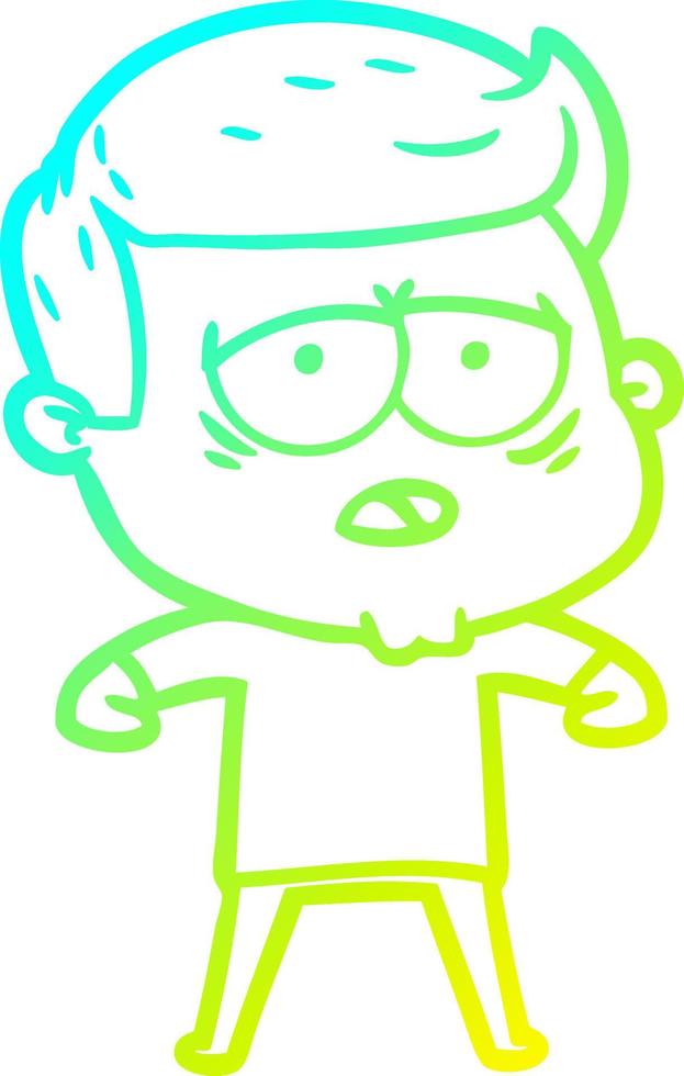 cold gradient line drawing cartoon tired man vector