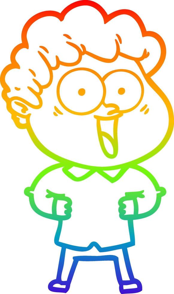 rainbow gradient line drawing cartoon happy man vector
