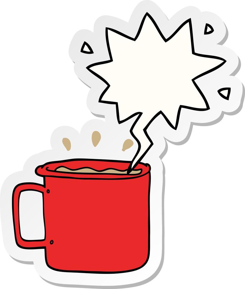 cartoon camping cup of coffee and speech bubble sticker vector