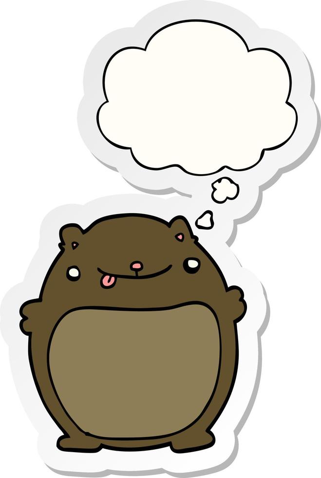 cartoon bear and thought bubble as a printed sticker vector