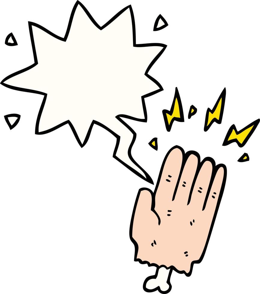 cartoon magic halloween zombie hand and speech bubble vector