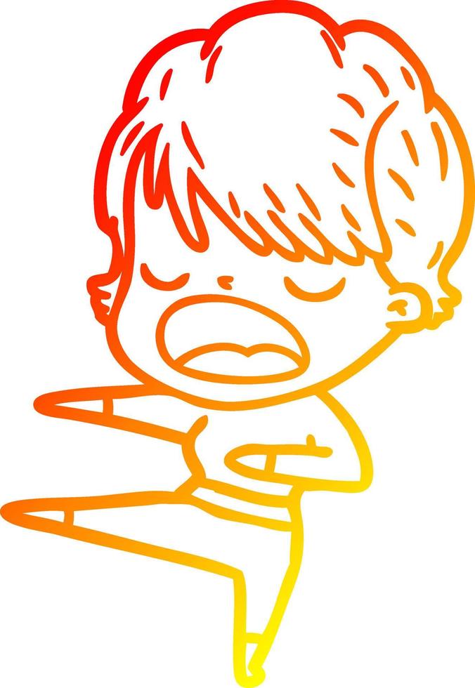 warm gradient line drawing cartoon woman talking vector