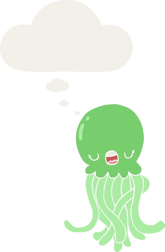 cartoon jellyfish and thought bubble in retro style vector