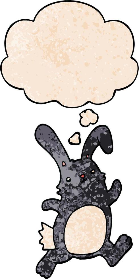 cartoon rabbit running and thought bubble in grunge texture pattern style vector