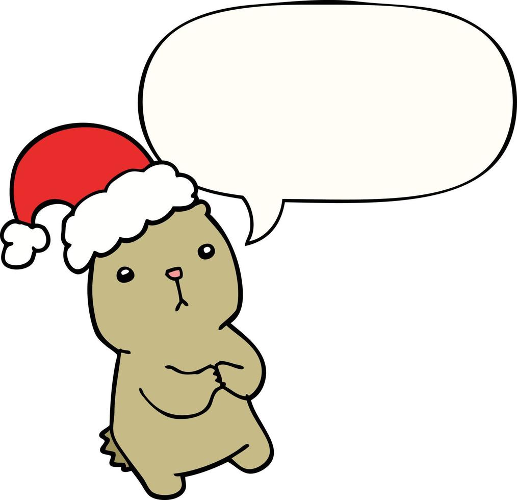 cartoon christmas bear worrying and speech bubble vector