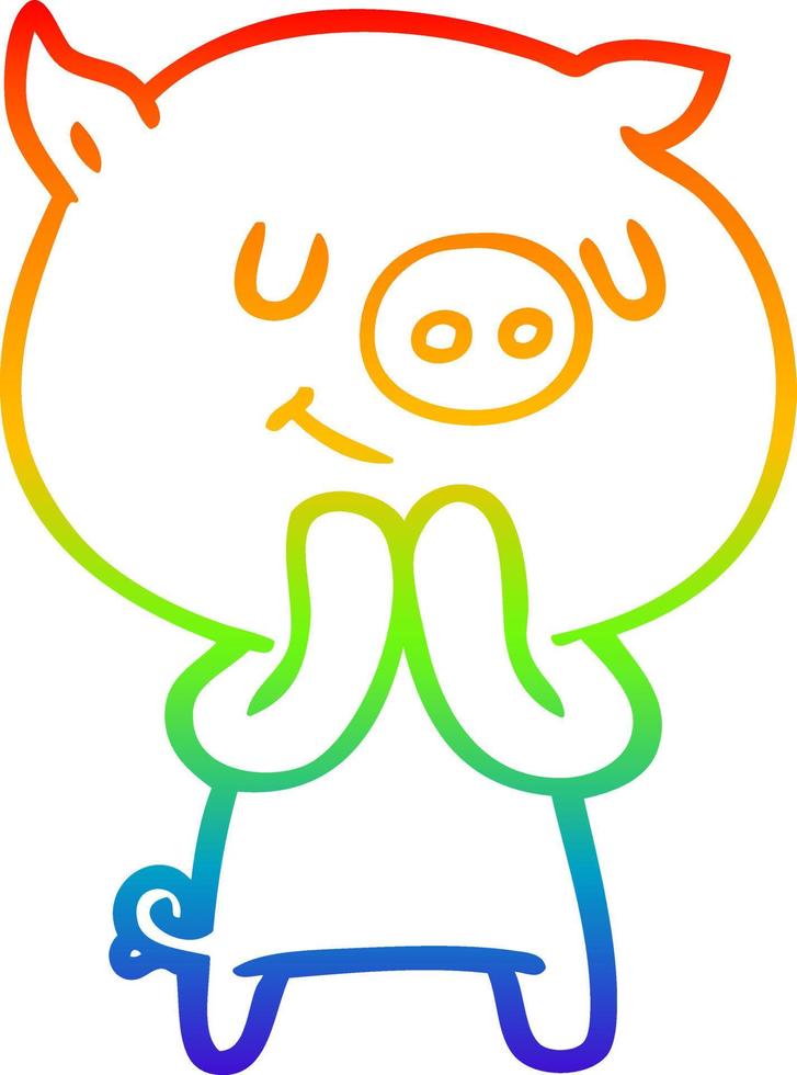 rainbow gradient line drawing happy cartoon pig vector