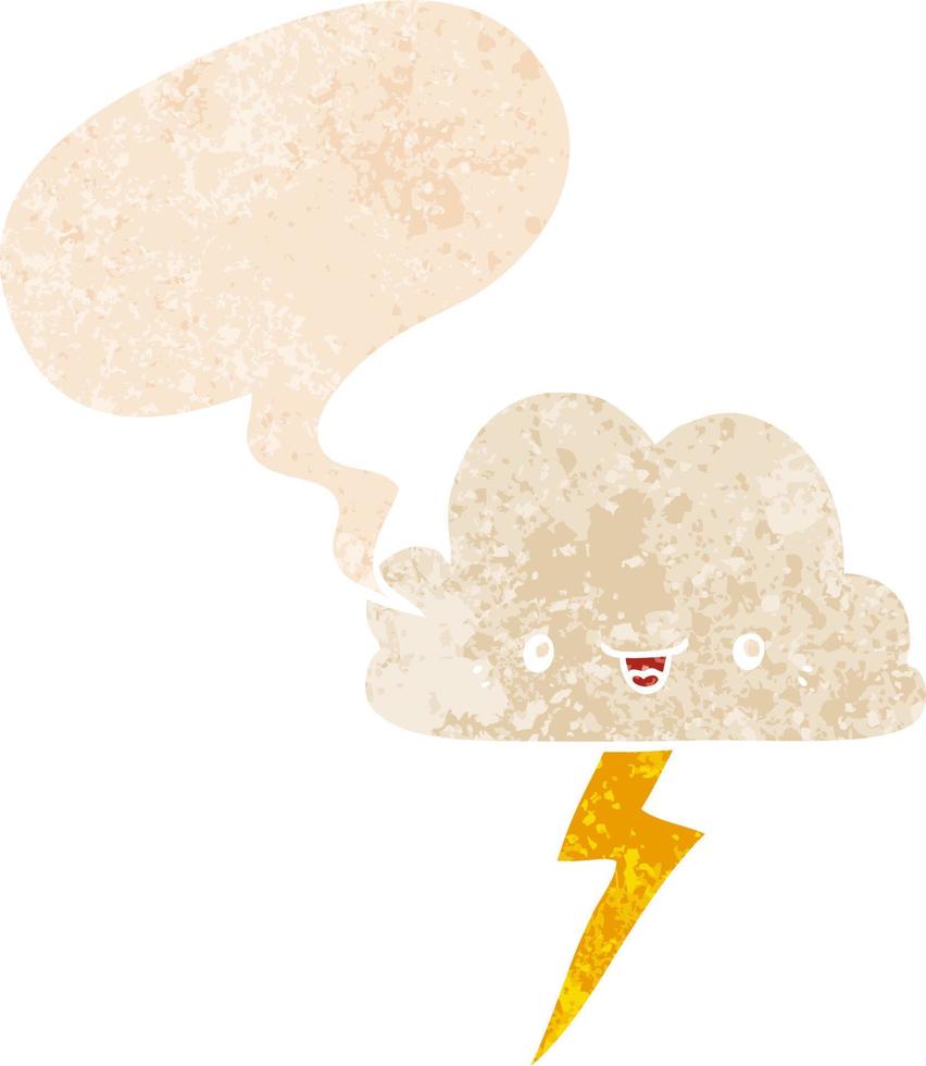 caricatura, nube de tormenta, y, burbuja del discurso, en, retro, textura, estilo vector