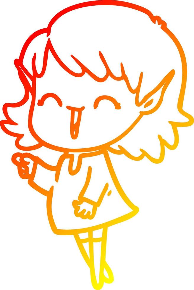 warm gradient line drawing cartoon elf girl vector