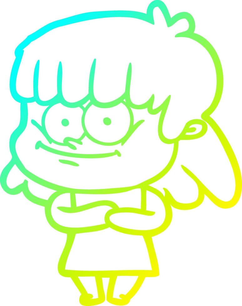 cold gradient line drawing cartoon smiling woman vector