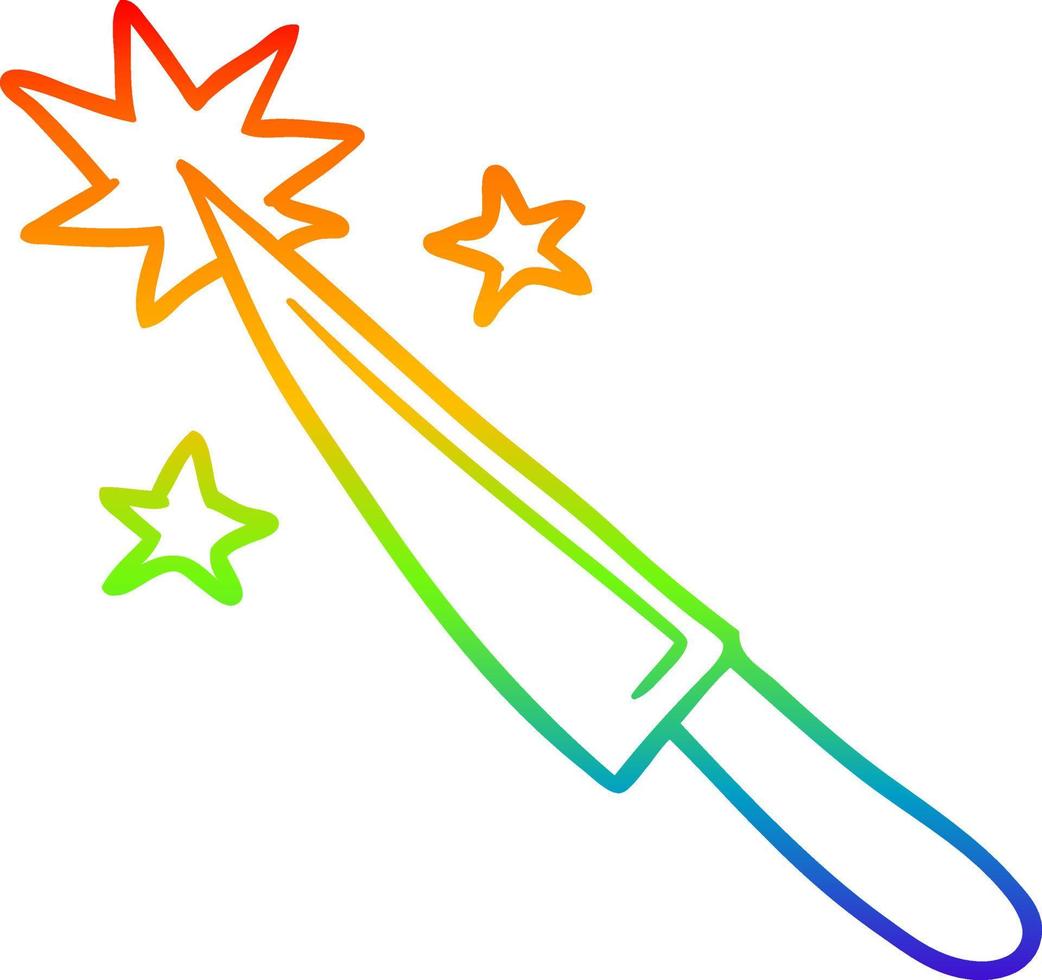 rainbow gradient line drawing sharp kitchen knife vector