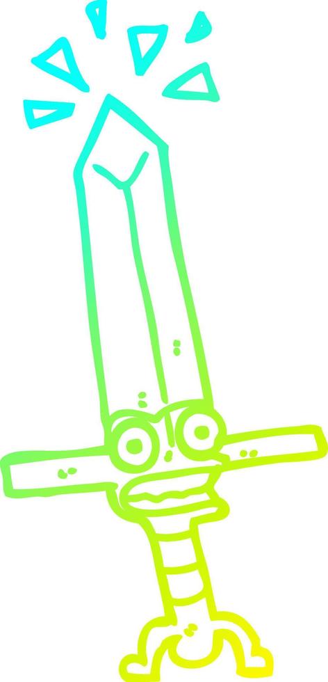 cold gradient line drawing cartoon magic sword vector