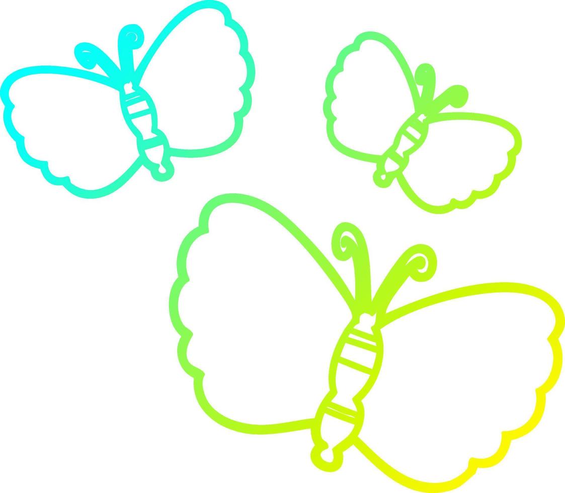 cold gradient line drawing cartoon butterflies vector
