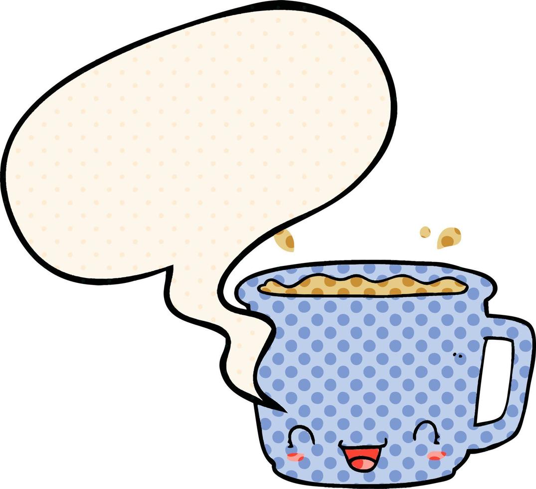 cartoon cup of coffee and speech bubble in comic book style vector