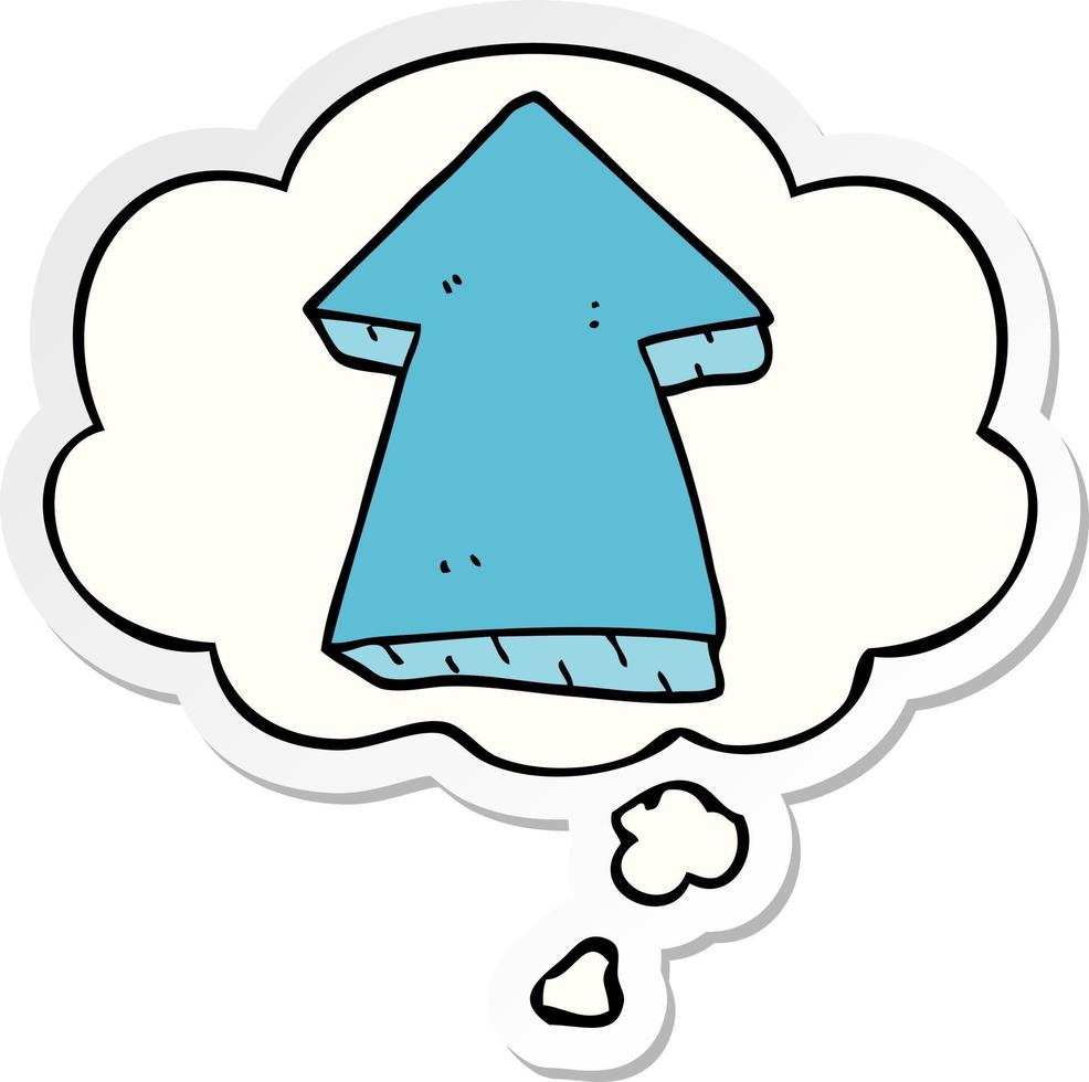 cartoon pointing arrow and thought bubble as a printed sticker vector