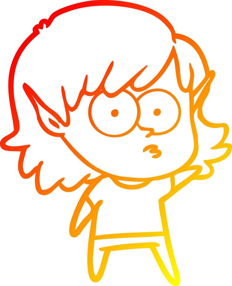 warm gradient line drawing cartoon elf girl staring vector