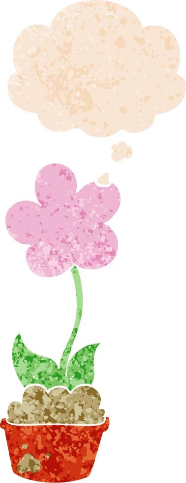 cute cartoon flower and thought bubble in retro textured style vector