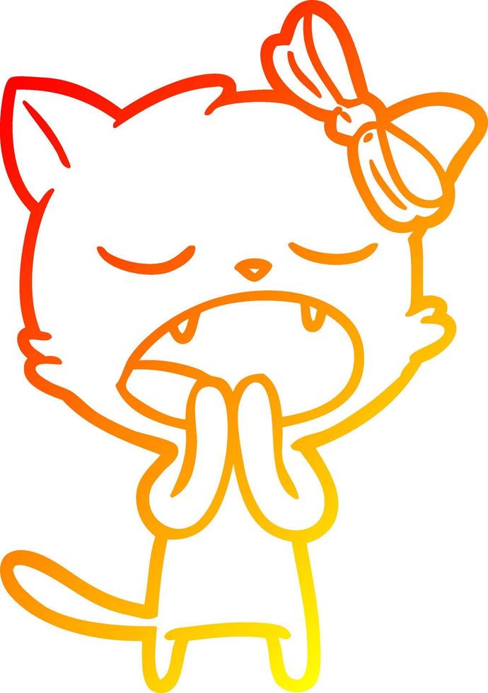 warm gradient line drawing cartoon yawning cat vector