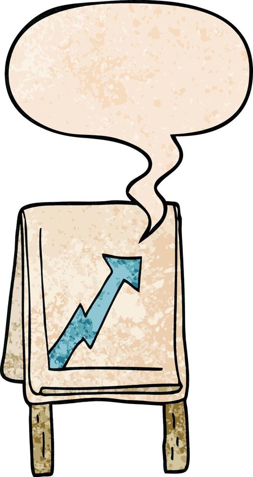 cartoon business chart and arrow and speech bubble in retro texture style vector