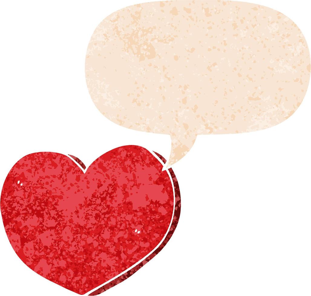 cartoon love heart and speech bubble in retro textured style vector