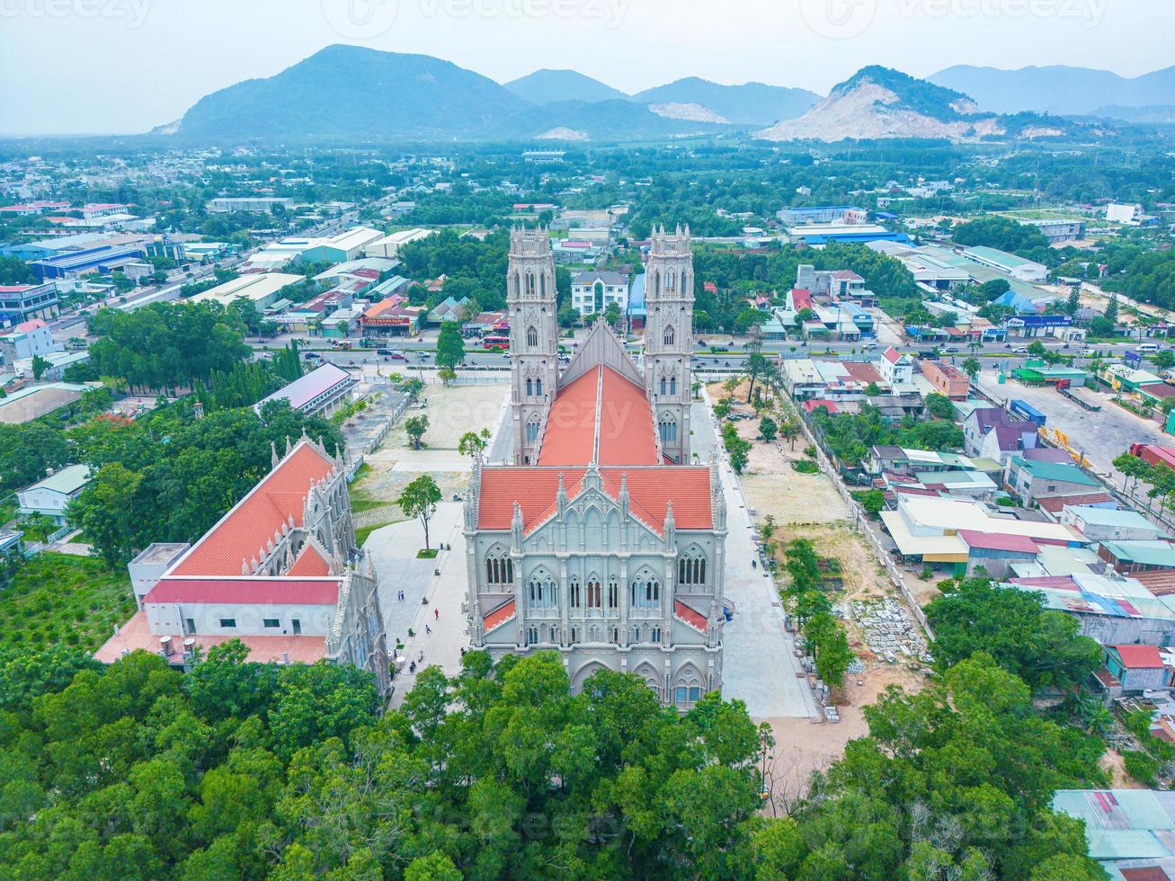 Top view of Song Vinh Church, also known as Parish Song, which attracts tourists to visit spiritually on weekends in Vung Tau, Vietnam. Song Vinh Church have construction building look like France photo