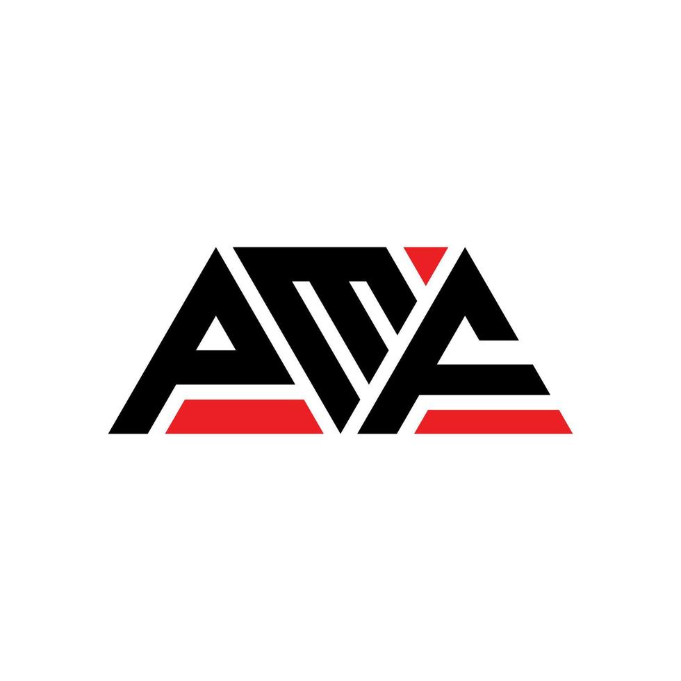 PMF triangle letter logo design with triangle shape. PMF triangle logo design monogram. PMF triangle vector logo template with red color. PMF triangular logo Simple, Elegant, and Luxurious Logo. PMF