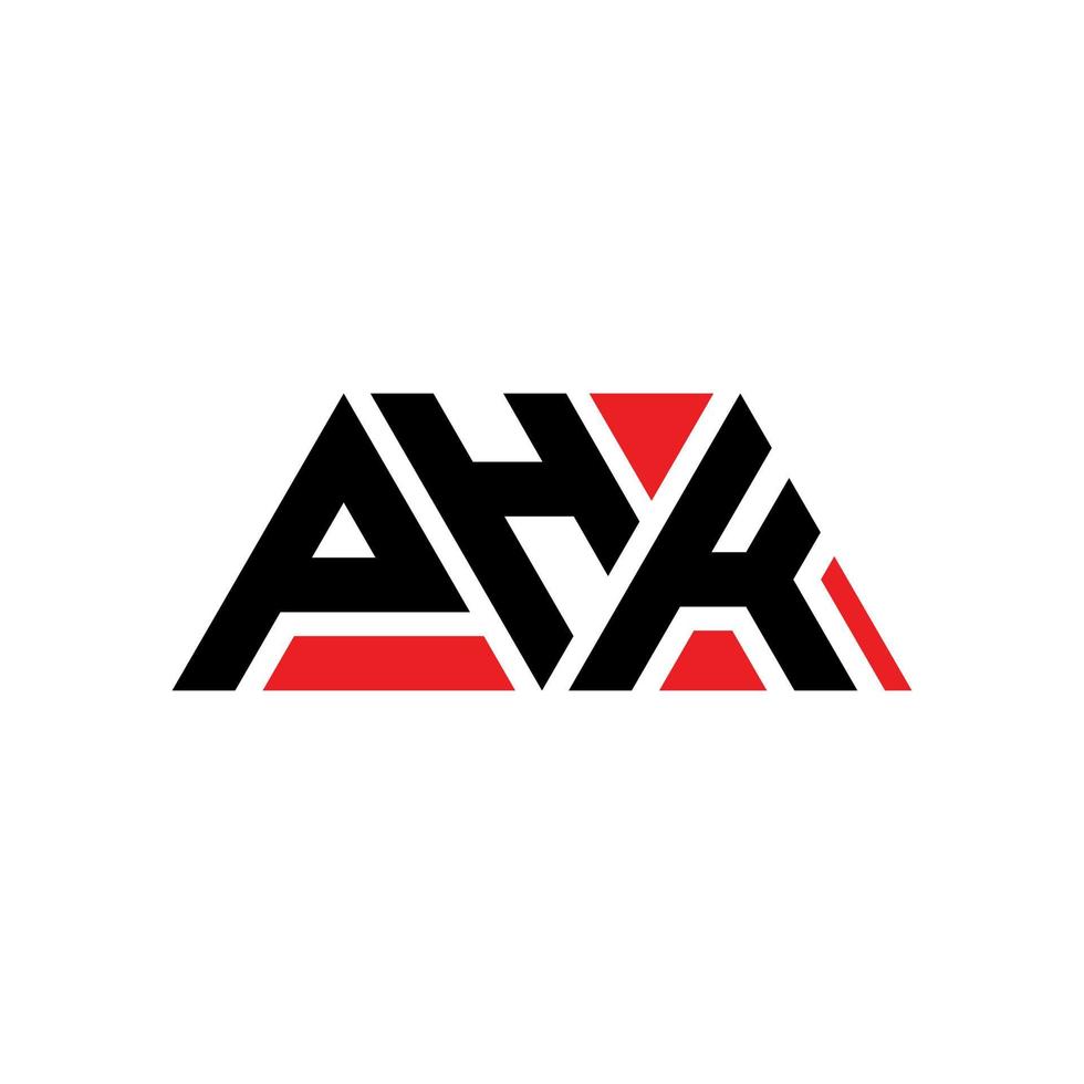 PHK triangle letter logo design with triangle shape. PHK triangle logo design monogram. PHK triangle vector logo template with red color. PHK triangular logo Simple, Elegant, and Luxurious Logo. PHK