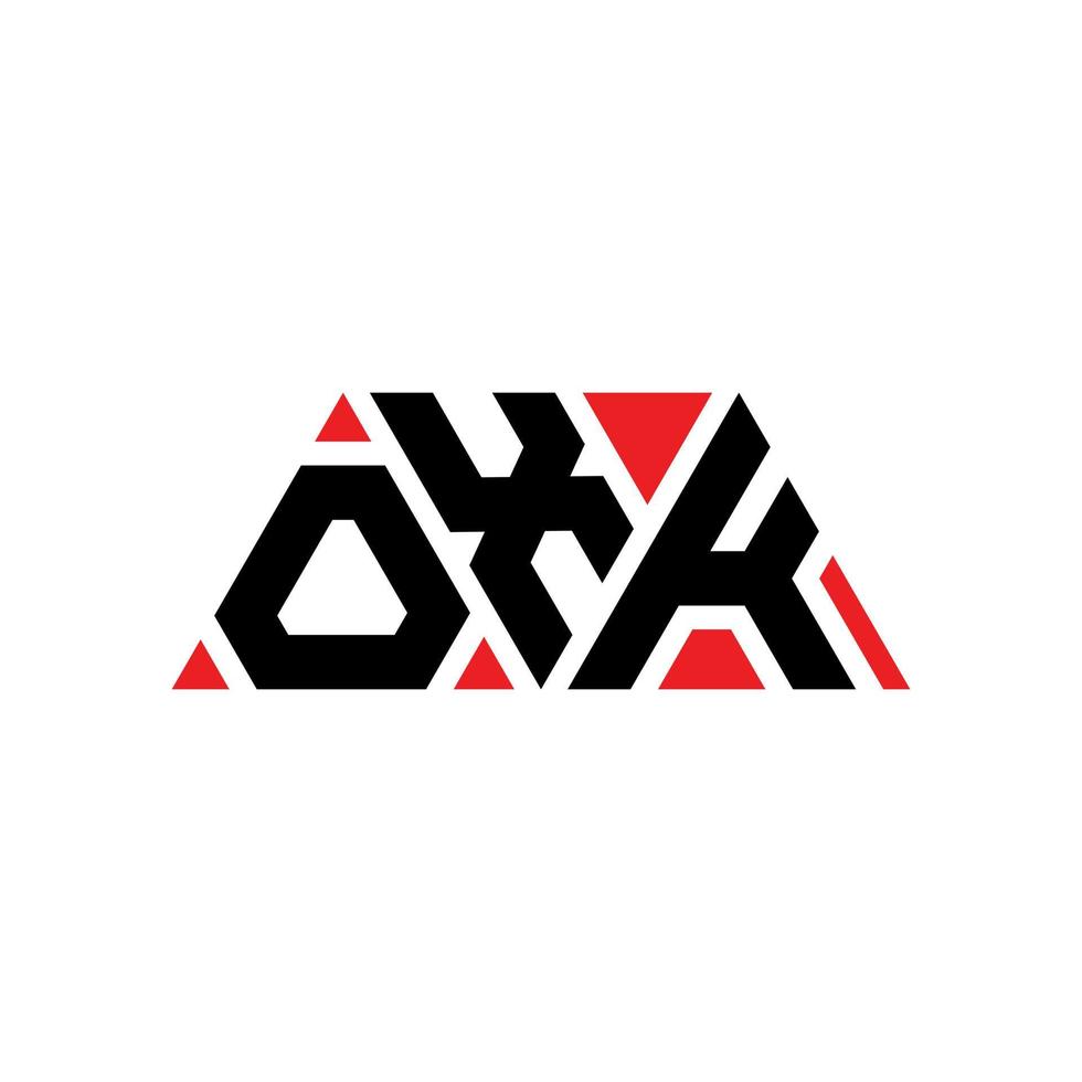 OXK triangle letter logo design with triangle shape. OXK triangle logo design monogram. OXK triangle vector logo template with red color. OXK triangular logo Simple, Elegant, and Luxurious Logo. OXK