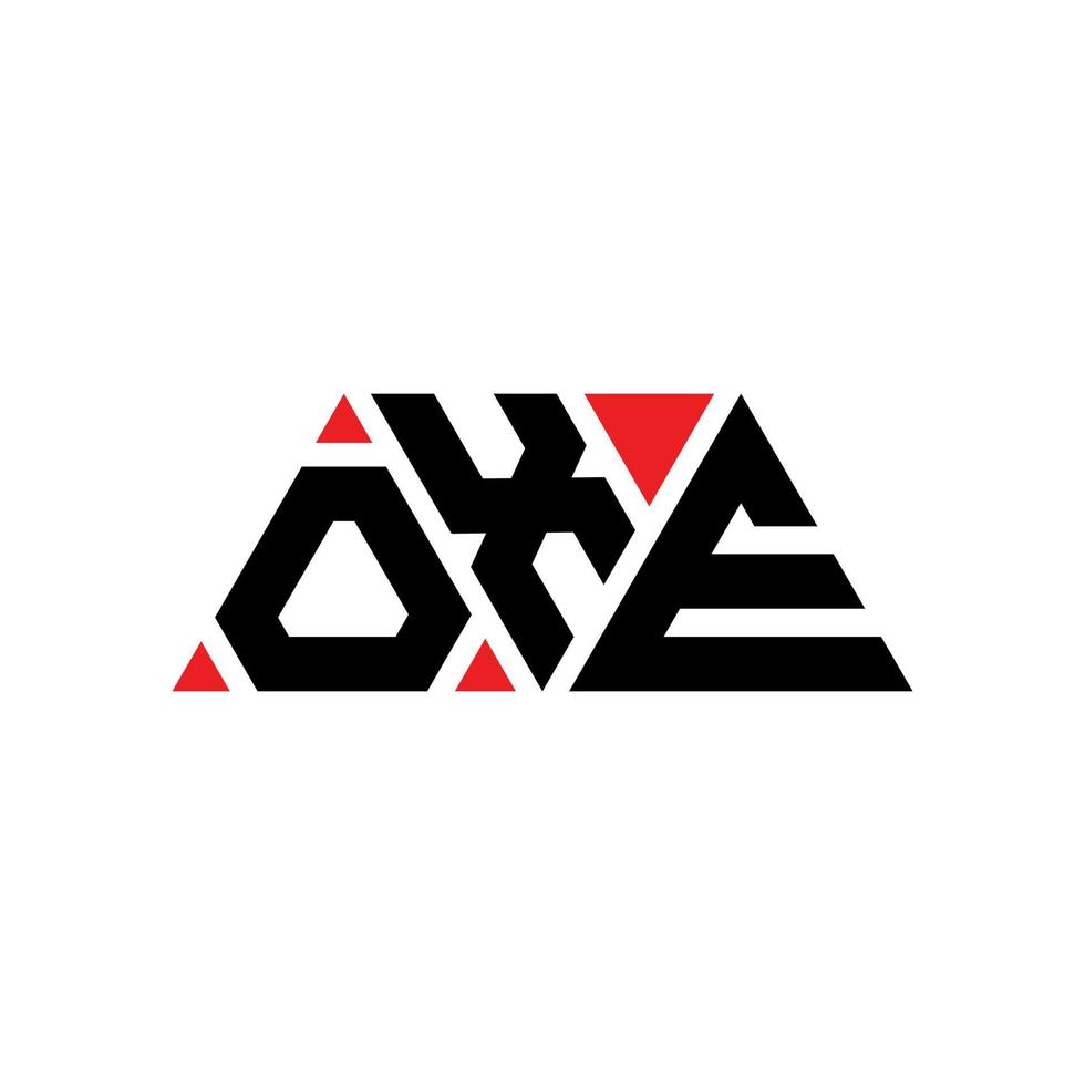 OXE triangle letter logo design with triangle shape. OXE triangle logo design monogram. OXE triangle vector logo template with red color. OXE triangular logo Simple, Elegant, and Luxurious Logo. OXE