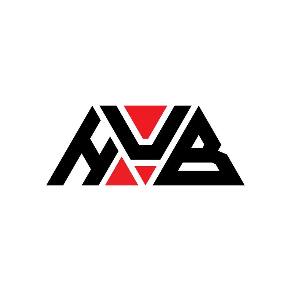 HUB triangle letter logo design with triangle shape. HUB triangle logo design monogram. HUB triangle vector logo template with red color. HUB triangular logo Simple, Elegant, and Luxurious Logo. HUB