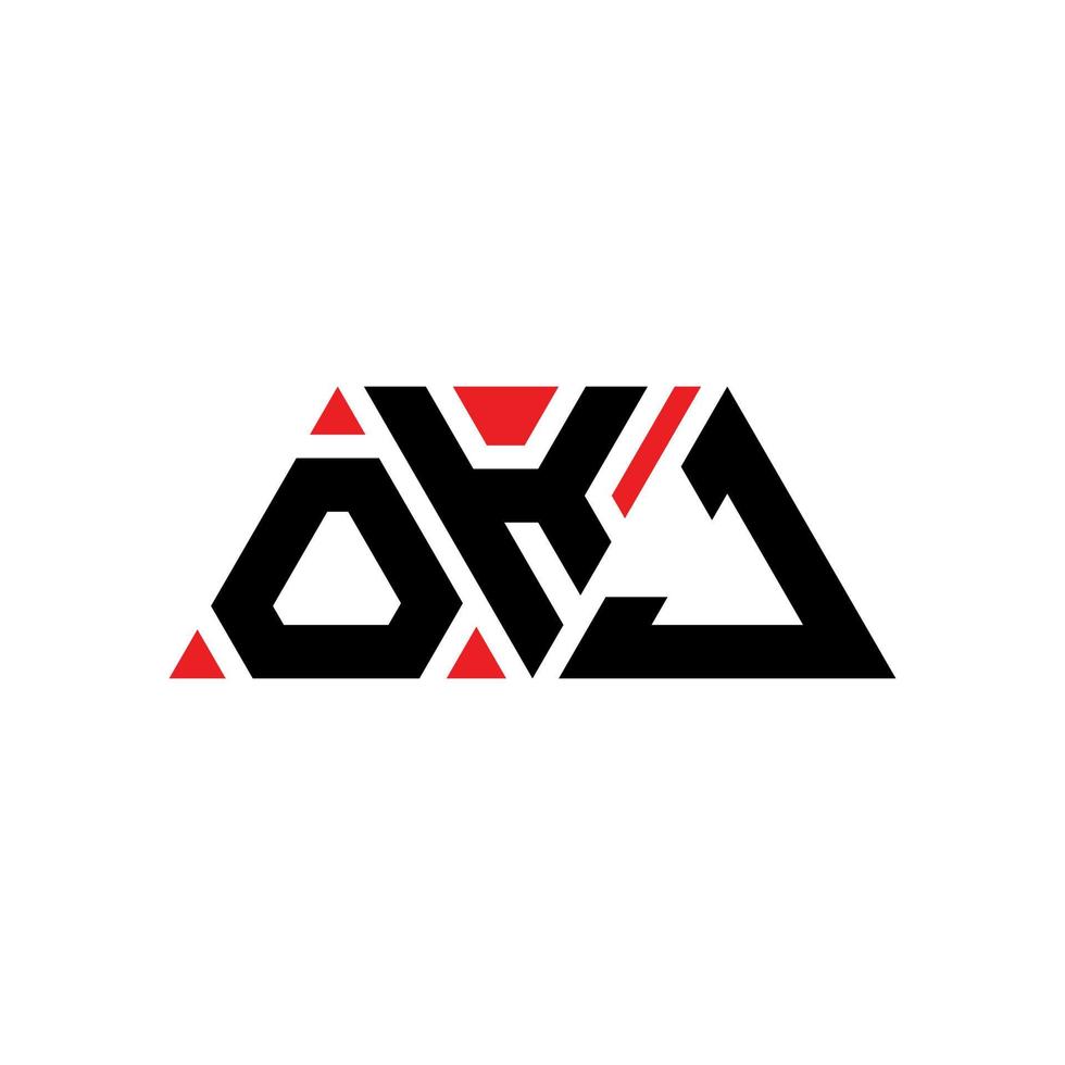 OKJ triangle letter logo design with triangle shape. OKJ triangle logo design monogram. OKJ triangle vector logo template with red color. OKJ triangular logo Simple, Elegant, and Luxurious Logo. OKJ